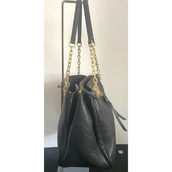 Tory Burch Medium Shoulder Chain Bag Black Leather Handbag with Gold Accents - Picture 3 of 14